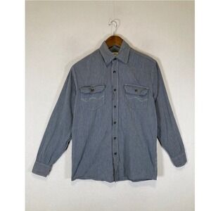 Americana Wrangler Mens Small Blue Hickory Stripe Long Sleeve Button Down Shirt